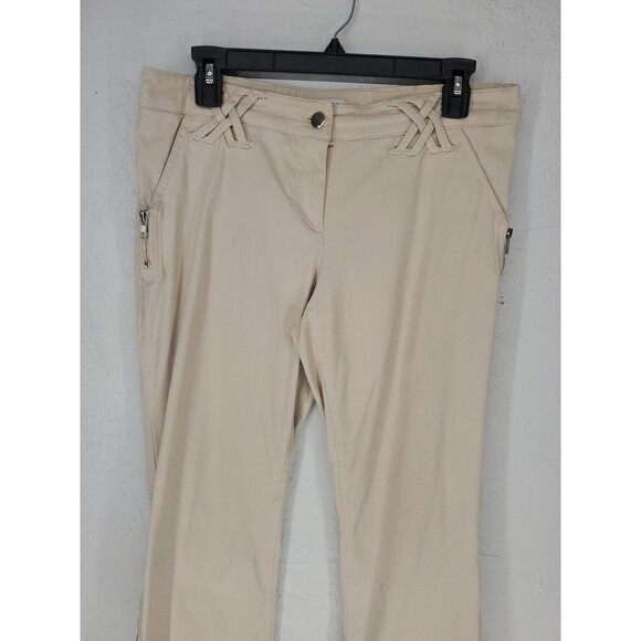 Vintage 90s Y2K Cache Zip Flare Wide Leg Khaki Pants Y2K Streetwear Size 10 - Picture 2 of 9